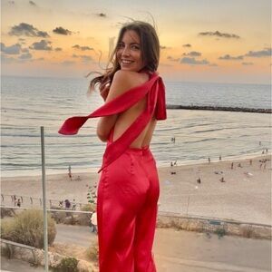 Zara Red Jumpsuit with Open Back
